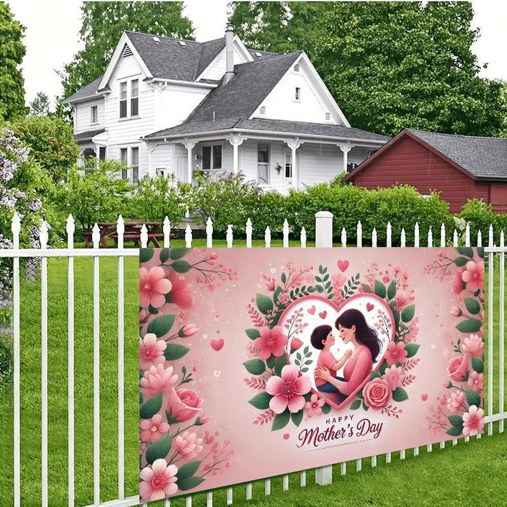 1PC,2D Flat Mother's Day Warm Parent - Child Floral Heart - Shaped Tapestry, Home Decor Wall Hanging, Festival Atmosphere Decoration, Background Cloth For Bedroom, Living Room, Photo Backdrop