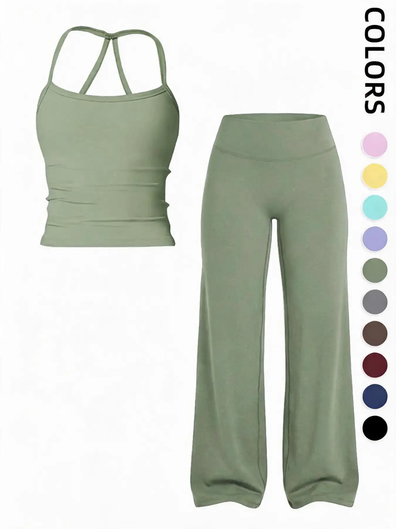 Women's Two-Piece Sport Set, Solid Color Tank Top & Straight Leg Pants, High Stretch Comfortable Workout, Ideal for Gym & Outdoor Activities