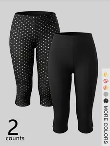 2-Pack Versatile Capri Pants, Casual Options, High Elastic Fitted Design, Side Split Detail, Comfortable Breathable Fabric, All Seasons Wear