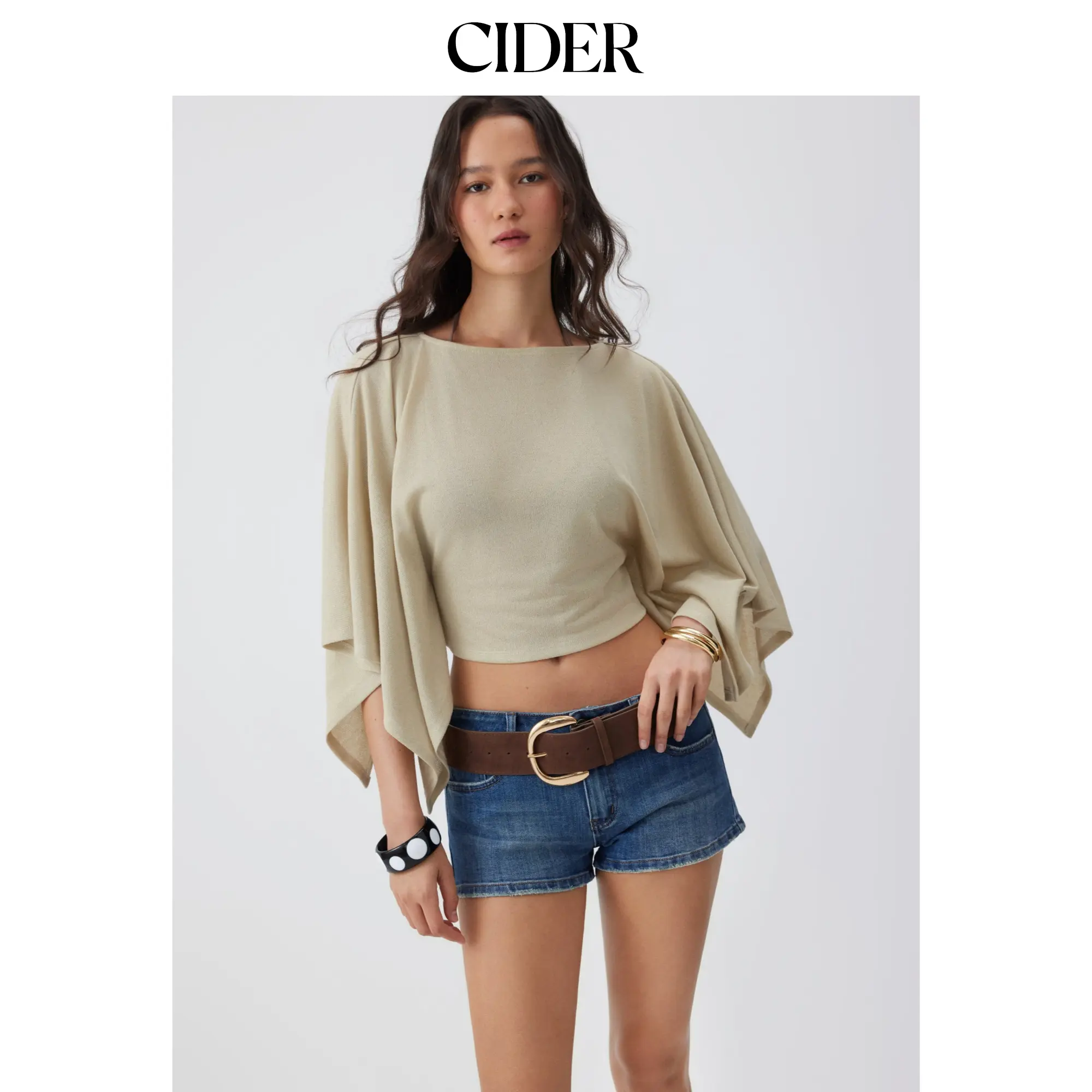 Cider Textured Boat Neck Batwing Sleeve Asymmetrical Oversized Top SohoChic