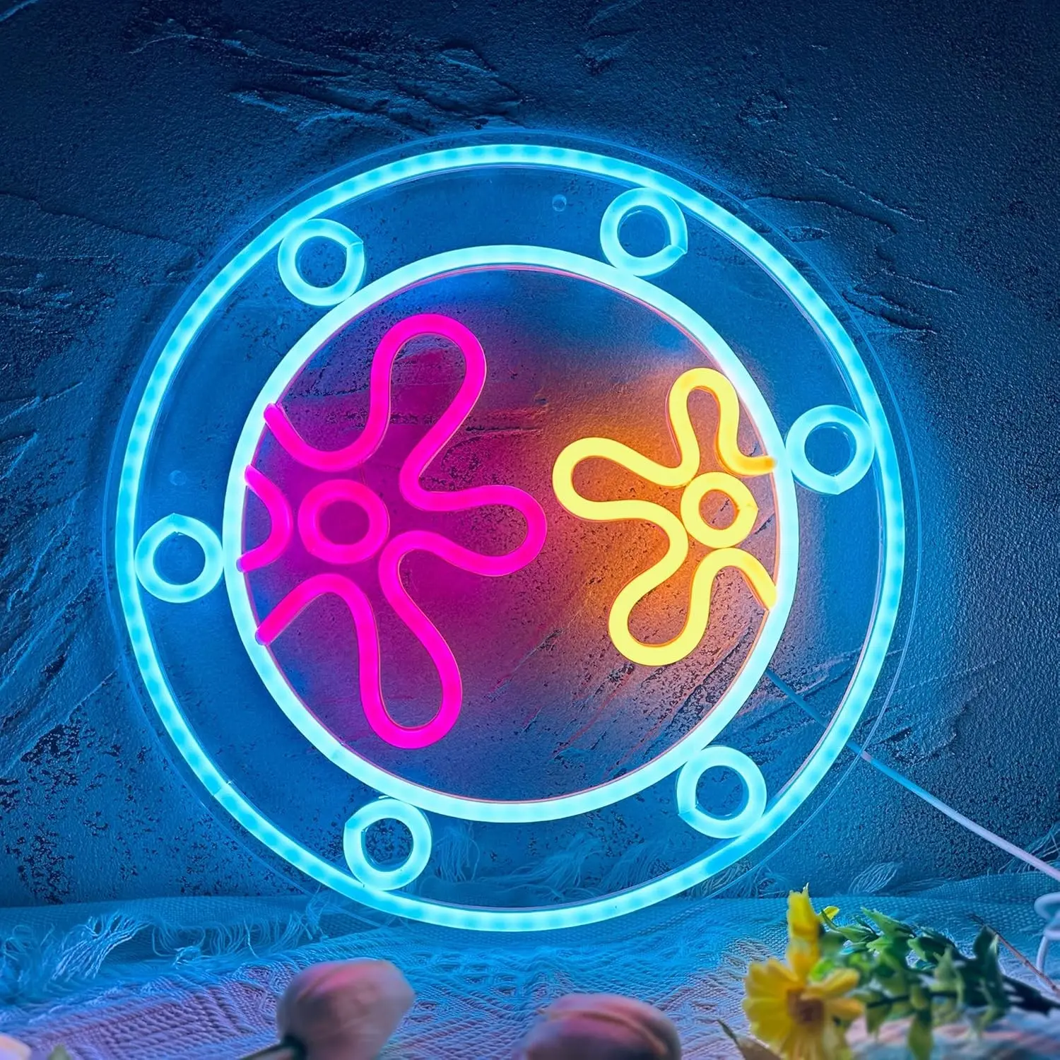 Ocean World Porthole Neon Light, USB Powered LED Wall Mount Atmosphere Lamp, 13.3 Inch Creative Glow Decor, Bedroom, Party, Wedding Gift
