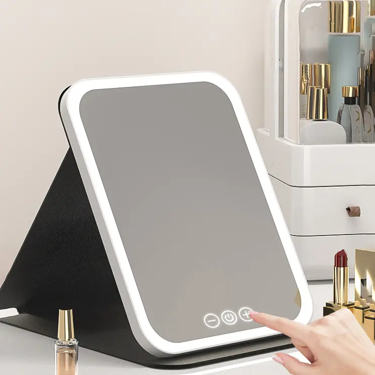 [DOCHEN] Portable LED Makeup Mirror, Foldable Makeup Mirror with Light, Desktop Fill Light Mirror For Student Dormitory & Office, Rechargeable Adjustable Makeup Mirror Girl's Holiday Gift