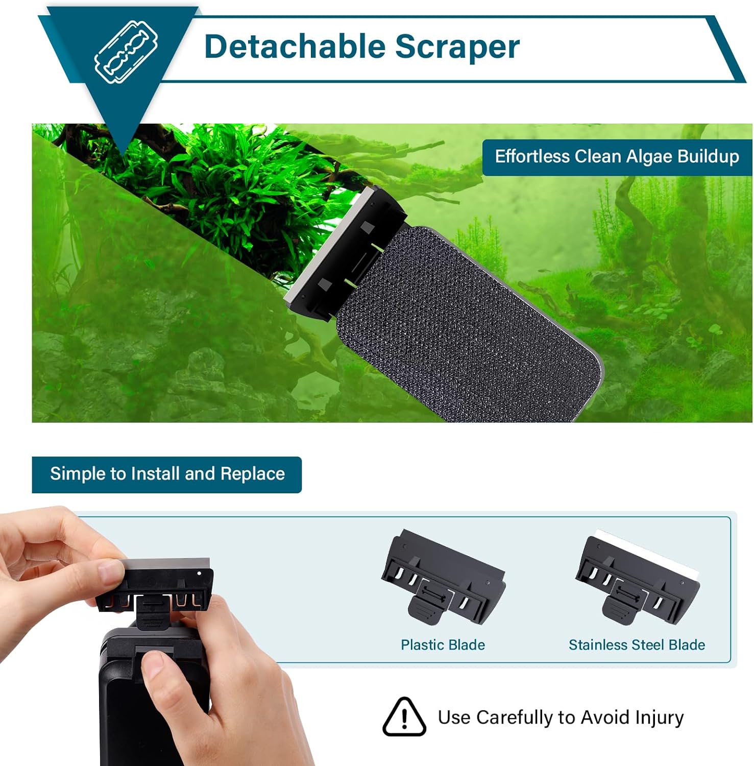 Aquarium Magnetic Glass Cleaner, Algae Scraper for Fish Tank Cleaning with Two Detachable Blade, Magnet Floating Design Scrubbing Brush