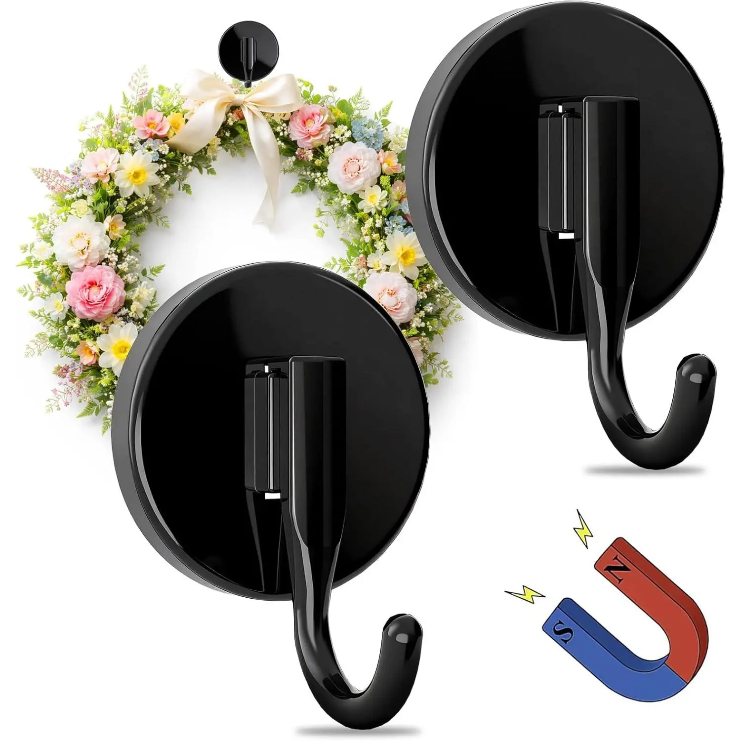 Magnetic Wreath Hangers for Front Door, 2-Pack Heavy Duty Magnetic Wreath Hooks for Metal Doors, No Drilling, No Adhesive, Indoor Outdoor Seasonal Decor, Reusable Holder, Blackfidget toys