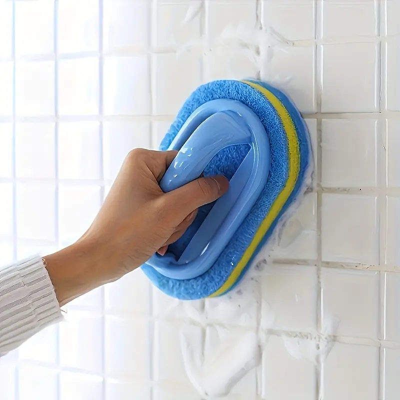Shower Scrubber | Ergonomic Handheld Sponge Scrubber, Dual-Tone Design - Multifunctional Manual Cleaning Brush for Bathtubs, Kitchen, Bathroom, Etc. - Ideal for Cleaning Tiles, Pots, And Stains, Bathroom Additions