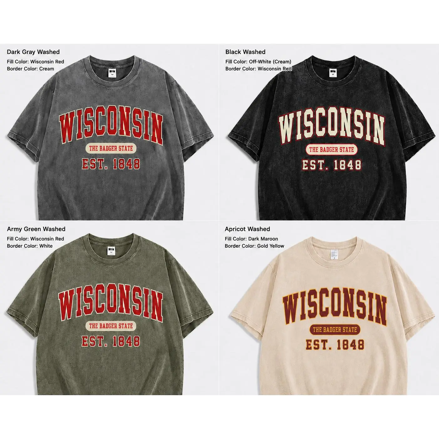 Imily Bela Wisconsin Retro College Tee for  Women & Men Vintage Graphic T-Shirt Unisex One Piece【A-H】 States