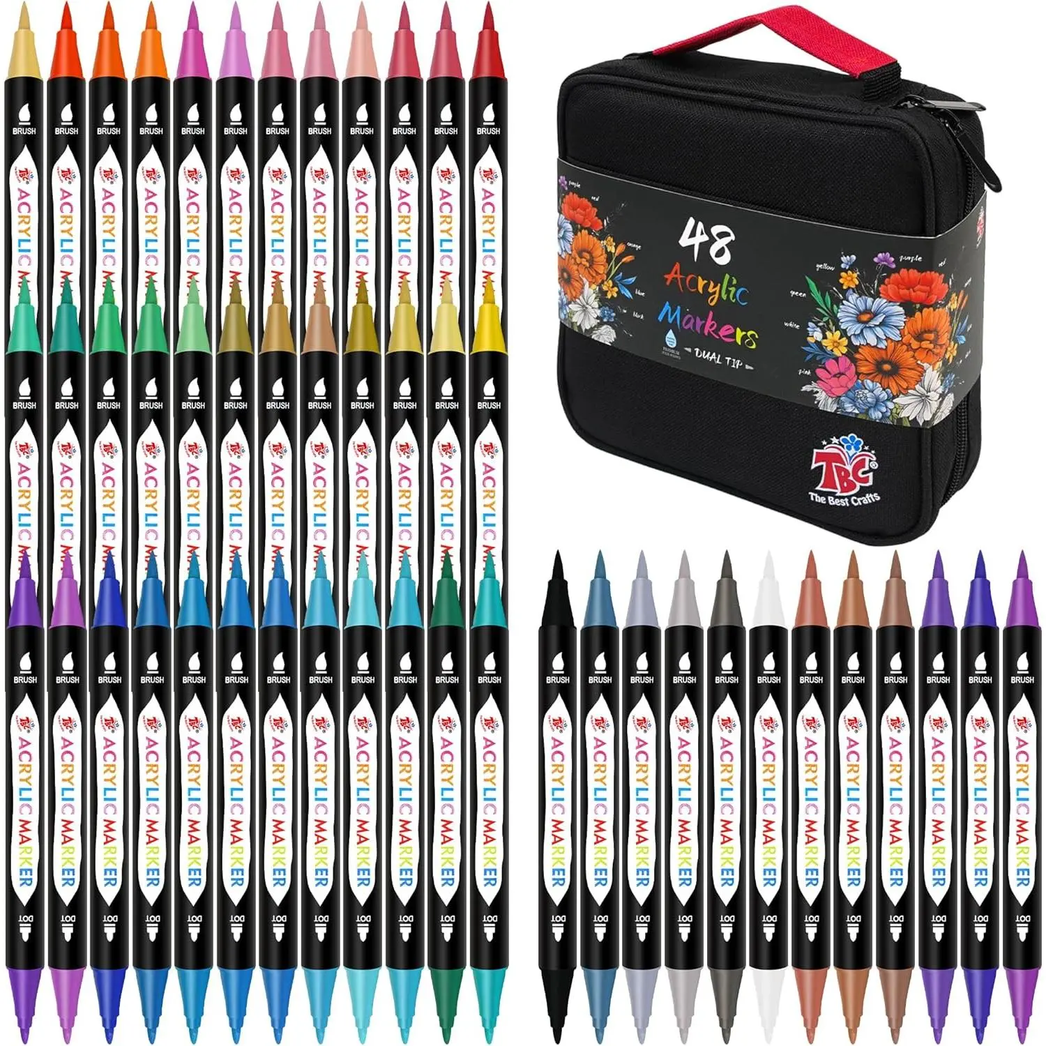 Markers,48 Colors  Tip, Double Zipper Canvas Bag – , , Art Supplies for Canvas, , Glass, Rock, Ceramic –  for Artists & Hobbyists