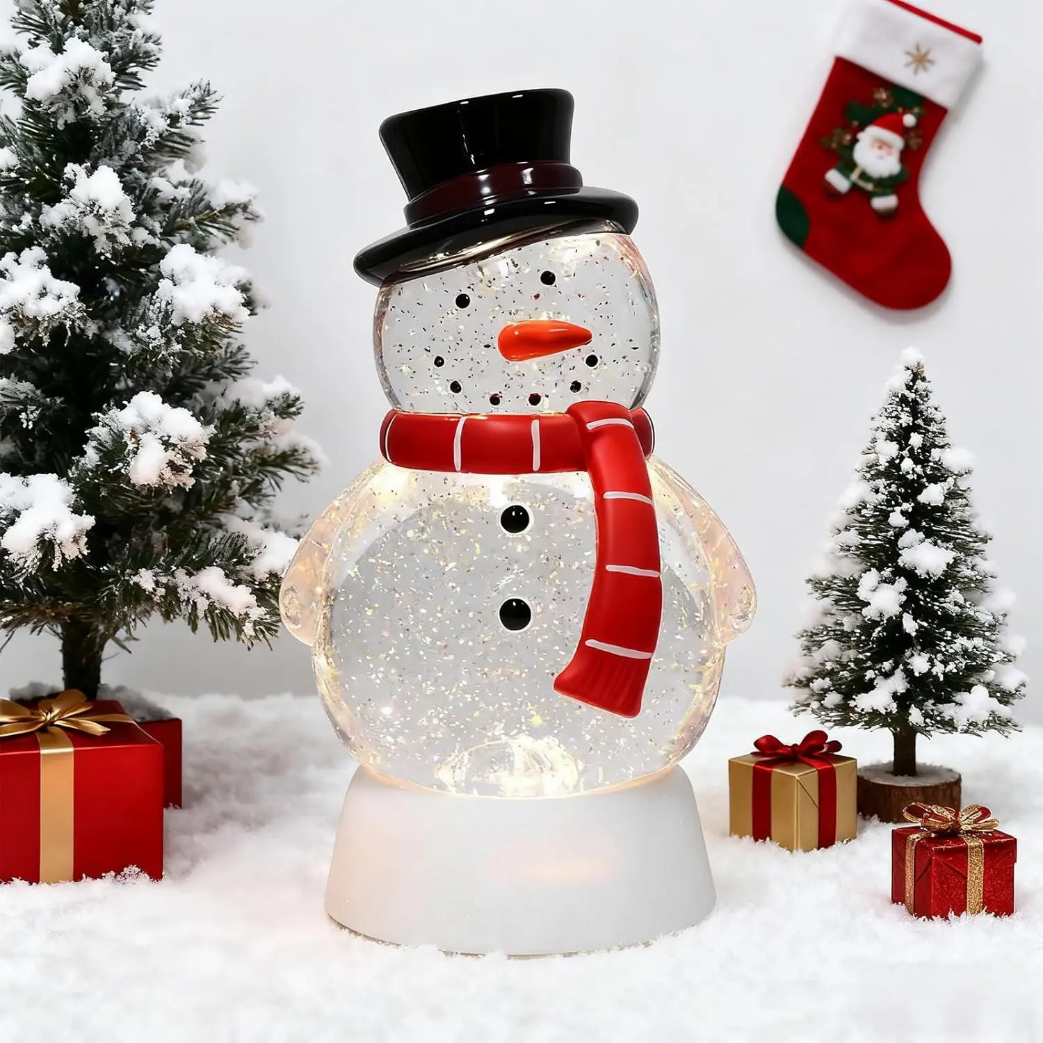 Christmas Snowman Snow Globe Decoration, Lighted Musical Glittering Water Lantern with Timer, USB or Battery Powered for Holiday Home Table Decor