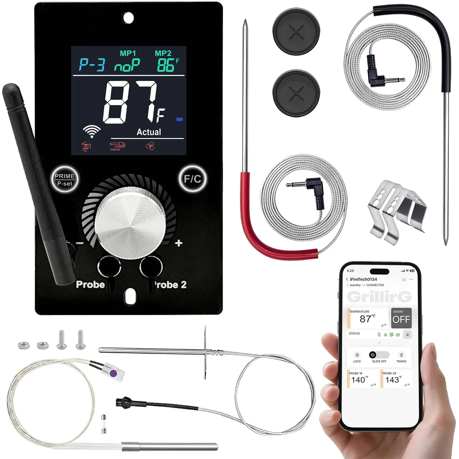 WiFi PID Controller Kit for Pit , Traeger, Z Grills, Asmoke –  APP Control with  Board, Hot Rod Igniter, RTD Probe & 2 Meat Probes, Complete Set