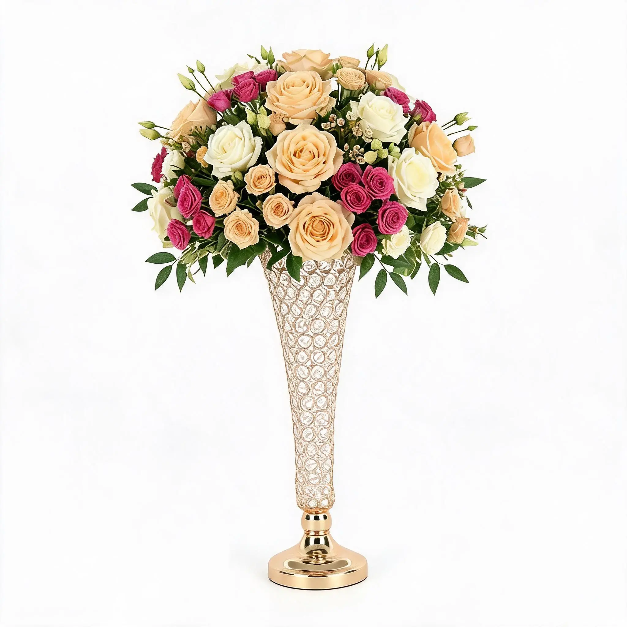 Elegant Crystal Candle Holders Set of 4 – 20-Inch Tall Metal Trumpet Vases – Perfect for Table Centerpieces, Weddings, Parties, Banquets, Home Decor