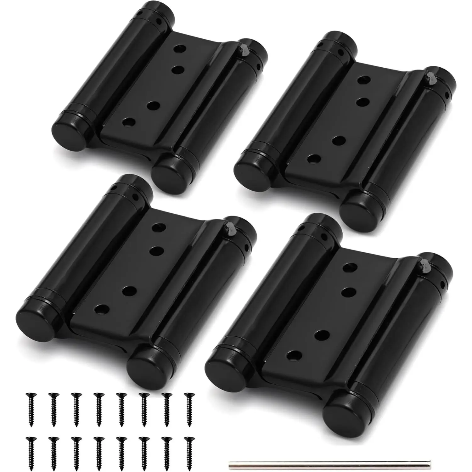 Double Action Door Hinges, 3 Inches, Matte Black, 4 Pack | Swinging Hinges, Saloon Hinges, Commercial Grade Stainless Steel, Self Closing, For Saloon, Cafe, and Bar