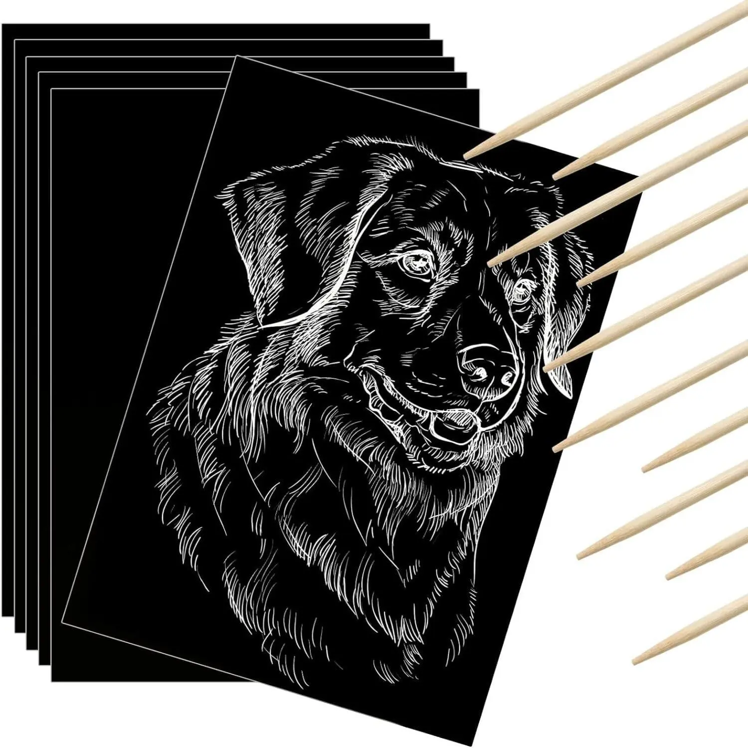 25 Pieces Scratch Paper Art Set Craft Kits Black Coated Scratchboard Black Scratch Off Paper with Wooden Stylus for Valentine Gifts Birthday Party Supplies