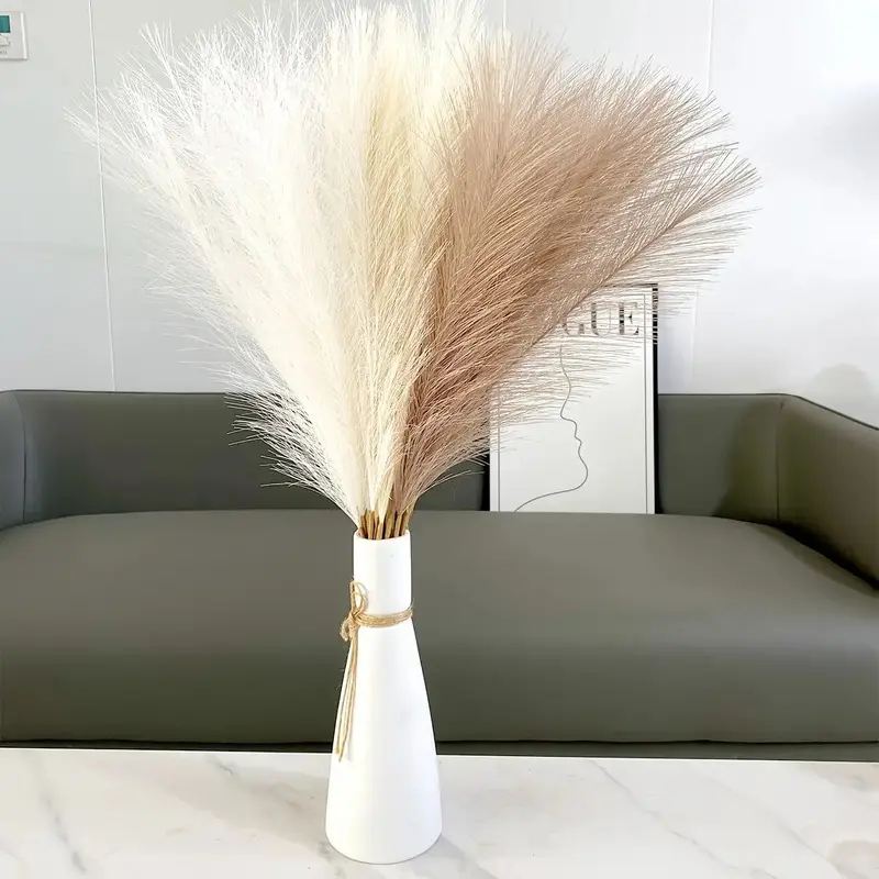 15-Piece Pampas Grass Decor Set | Tri-Color Mix: 5 Cream White, 5 Beige, 5 Brown | Highly Realistic & Fluffy DIY Artificial Plants | Boho Home Decor | Ideal for Vase Fillers & Table Centerpieces | Perfect for Weddings, Parties, and Room Ambiance