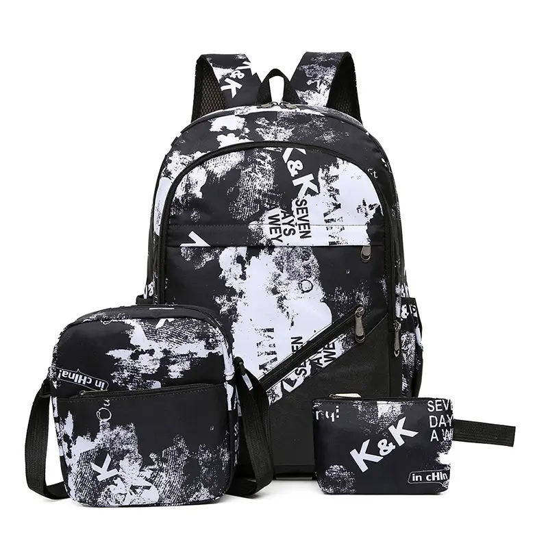 Unisex 3-Piece Graffiti Print School Backpack Set - Durable Large-Capacity Gym Bag with Padded Straps, Trendy Casual Bag for School, Outdoor Sports, Backpacks For School, Set Of Three