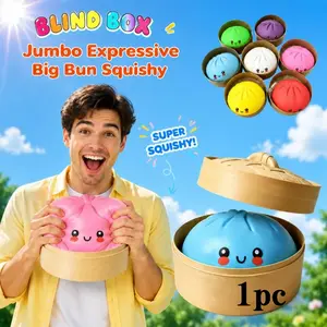 10.6" Big Expressive Dumpling Squishy Slow Rebound TPR Toy, Blind Box Surprise Bun Sensory Stress Relief Squeeze Fidget Toy, Kawaii Food Shaped Desk Decor, Anti-Anxiety Calming Gift for Teens Adults Graduation Holiday Party Favor