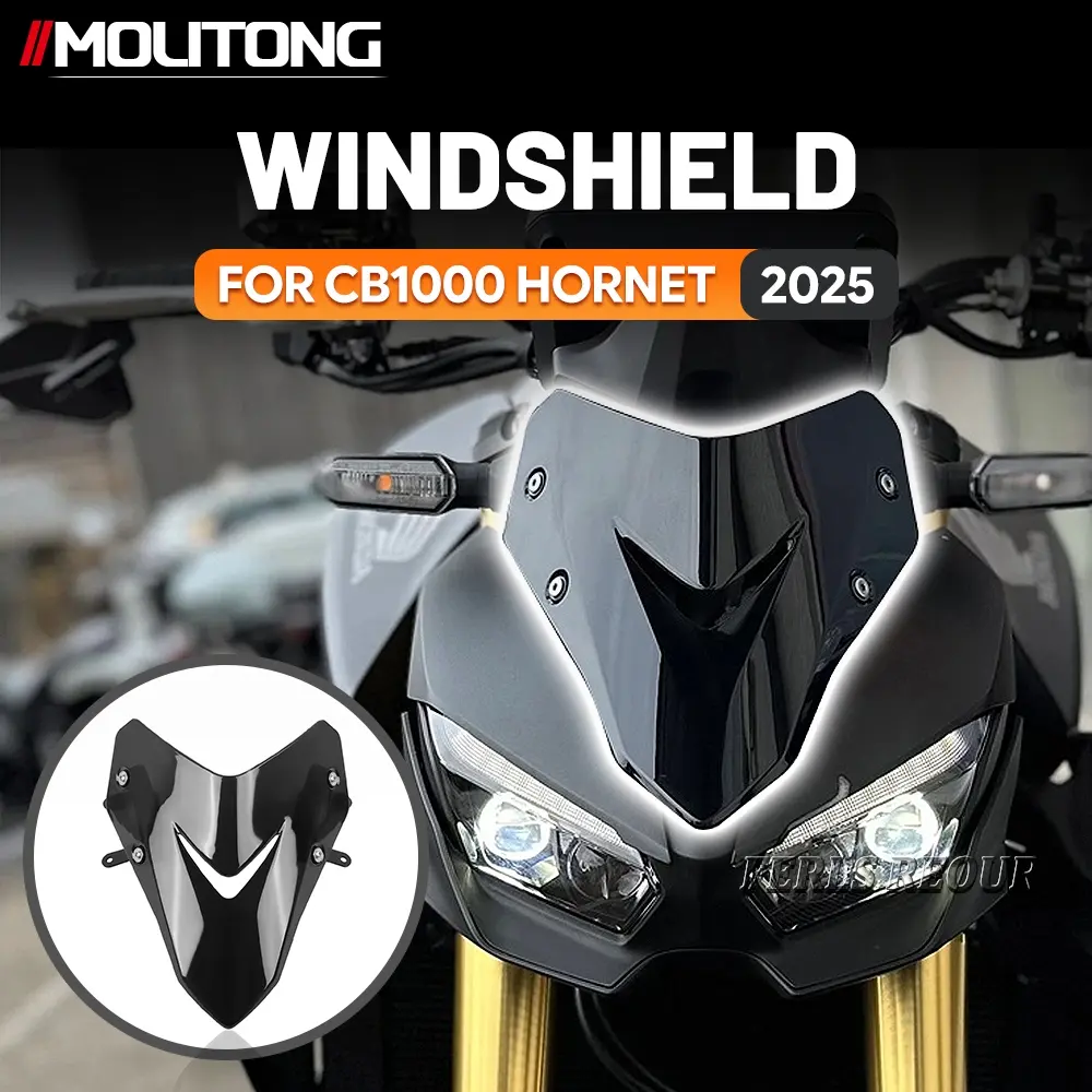 For Honda CB1000 Hornet 2025 Motorcycle Mini Retro Wind Deflect Windshield Gloss Black Thick Impact-resistant PC Material Split Airflow Reduce Noise & Shoulder Wind Pressure For Big Displacement Naked Bike Commuter Riders New Upgraded Mod Accessories