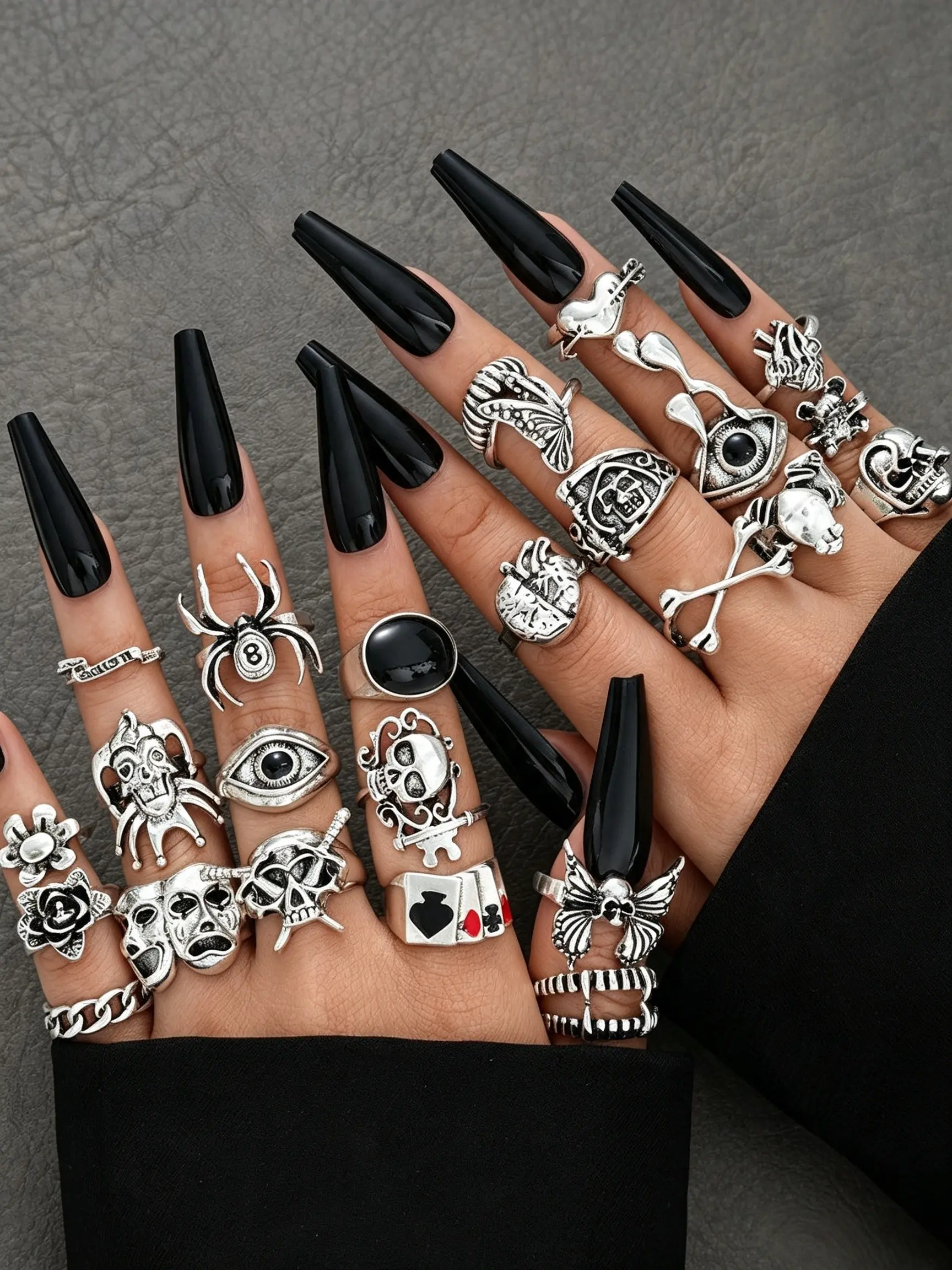 24pcs Gothic Ring Set, Retro Punk Style, Halloween Stackable Rings, Colorblock Design, Ideal Gift for Couples, Ax082