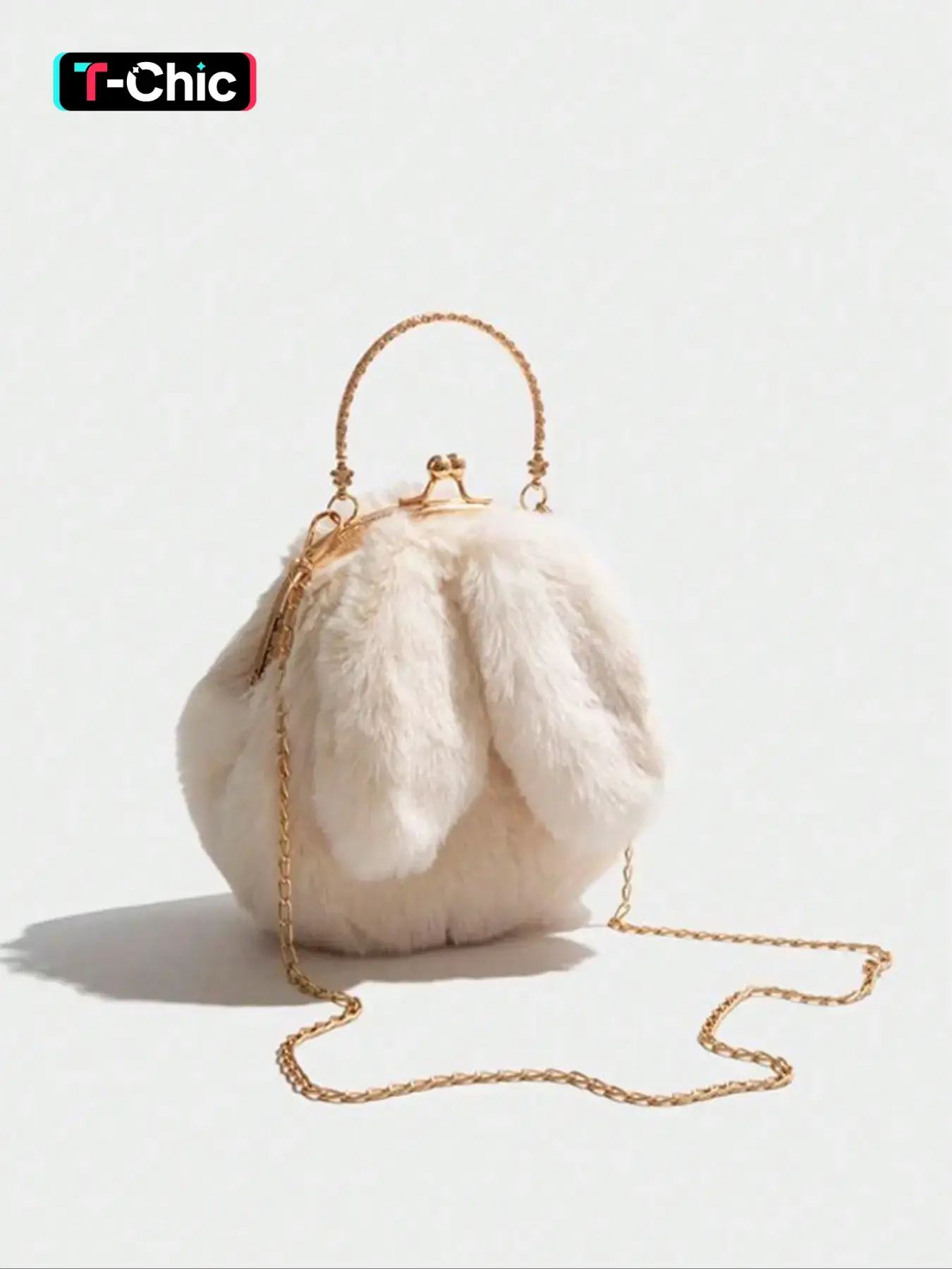 Women's Cute Plush Chain Strap Crossbody Bag, Fashionable Rabbit Ear Design Solid Shoulder Bag, Casual Trendy Versatile High-quality Daily Commuting Bag, Casual Commuter Bag, Stylish Crossbody, Crossbody With Chain