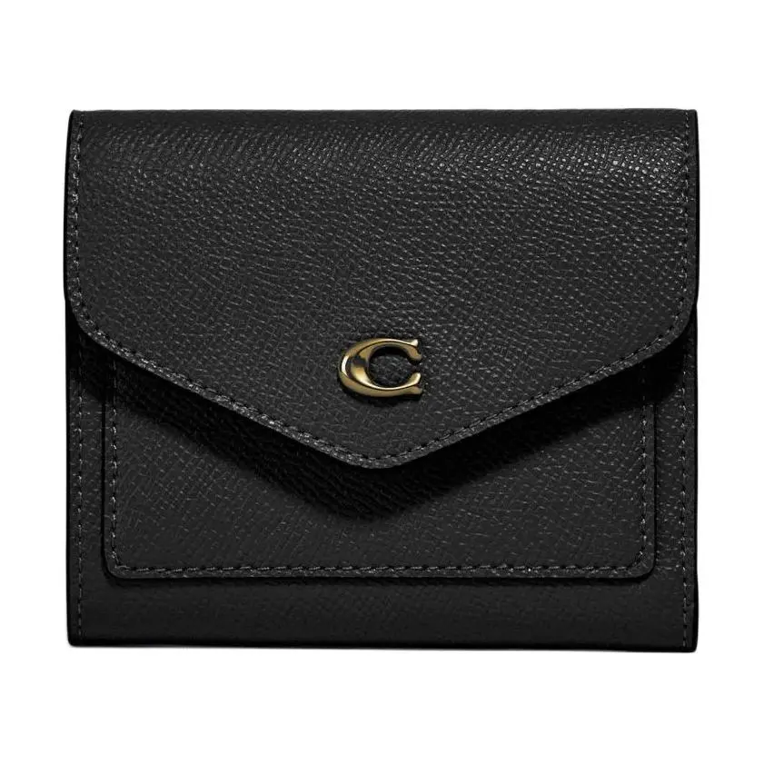 COACH Wyn 11 Leather Envelope Clutch Wallet for Women – Casual Solid-Color Black Handbag