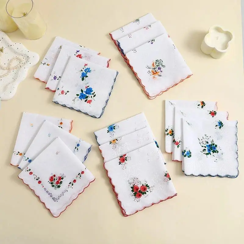 12 Packs of Women's Pure Cotton Printed Handkerchiefs, Pure Cotton Beautiful Cotton Handkerchiefs, Wedding Bride's Handkerchiefs, Souvenirs, Wedding Supplies, Random Flower Shape