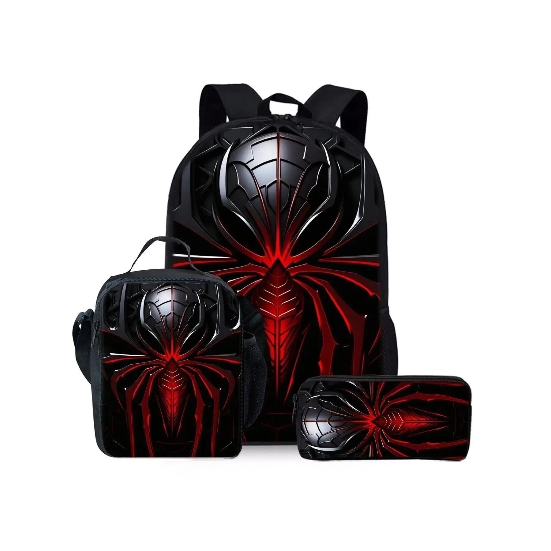 Mechanical Spider Print Backpack Three-piece Set: Lunch Bag, Pen Bag, and Backpack Backpack Bags Multifunctional Backpack Set