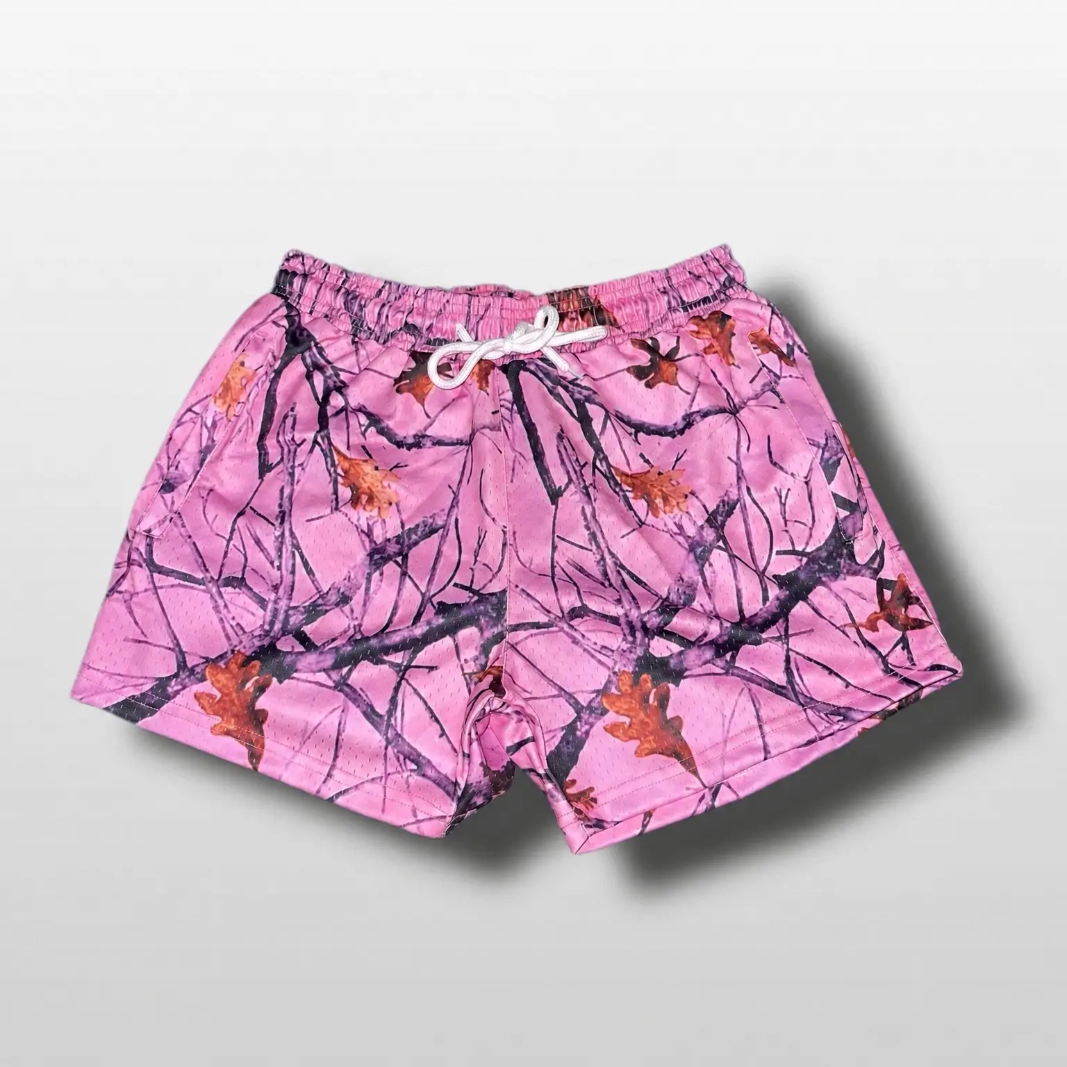 Unisex Shorts - 5 inch inseam - Pink Camo / Gym camouflage pink shorts - Zipper Pockets