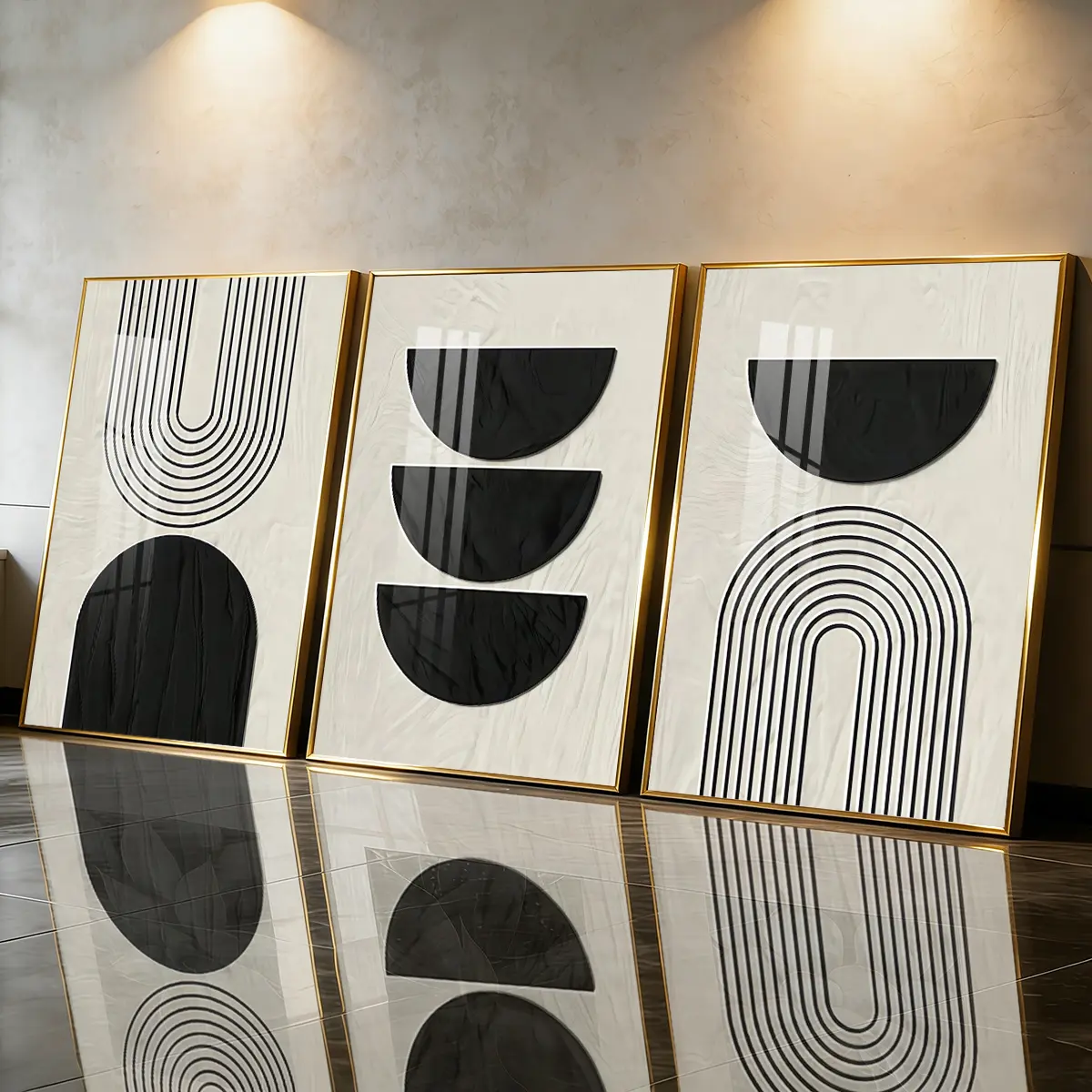 3 Count Aluminum Alloy Frame Canvas, Fashion Poster, Geometric Pattern Design Minimalist Abstract Black And White Art, Modern Living Room Decoration, Light Luxury Family Art, Suitable For Bedroom, Corridor And Office Wall Decor, Gift