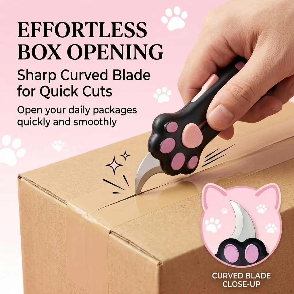 2pcs Cat Paw Package Opener, Mini Retractable Box Cutter with Keychain Hole, Cute Portable Parcel Tool, Back to School Supplies, Gift for Students & Cat Lovers