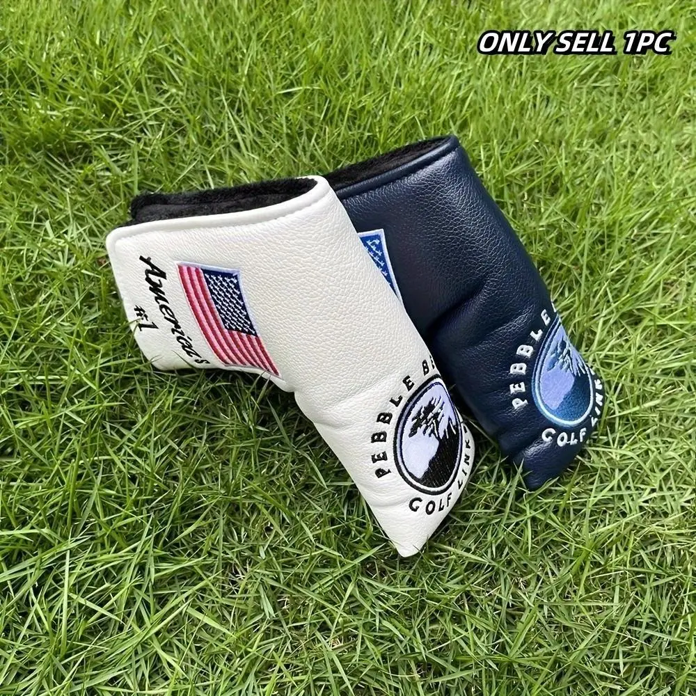 Embroidered Golf Putter Cover, 1 Count Durable PU Leather L-shaped Design Golf Club Head Cover, Protects Clubhead from Damage, Golf Accessory, Golf Equipment, Golf Gear, Golf Supply