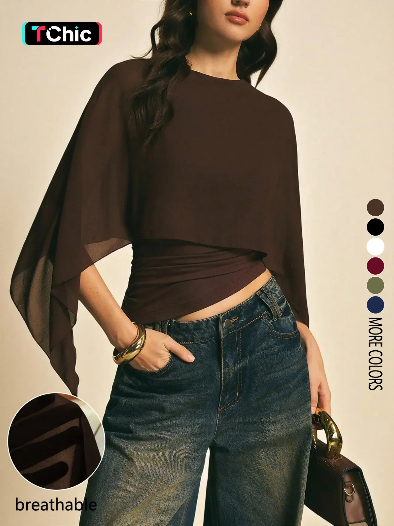 Elegant Asymmetrical Blouse for Women,Batwing Sleeve Design, Perfect for Everyday Wear & Casual, Stylish Fashion Ladies' Top.