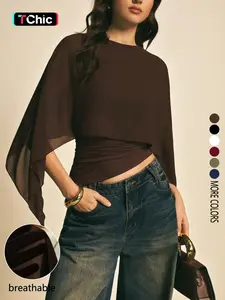 Elegant Asymmetrical Blouse for Women,Batwing Sleeve Design, Perfect for Everyday Wear & Casual, Stylish Ladies' Top.