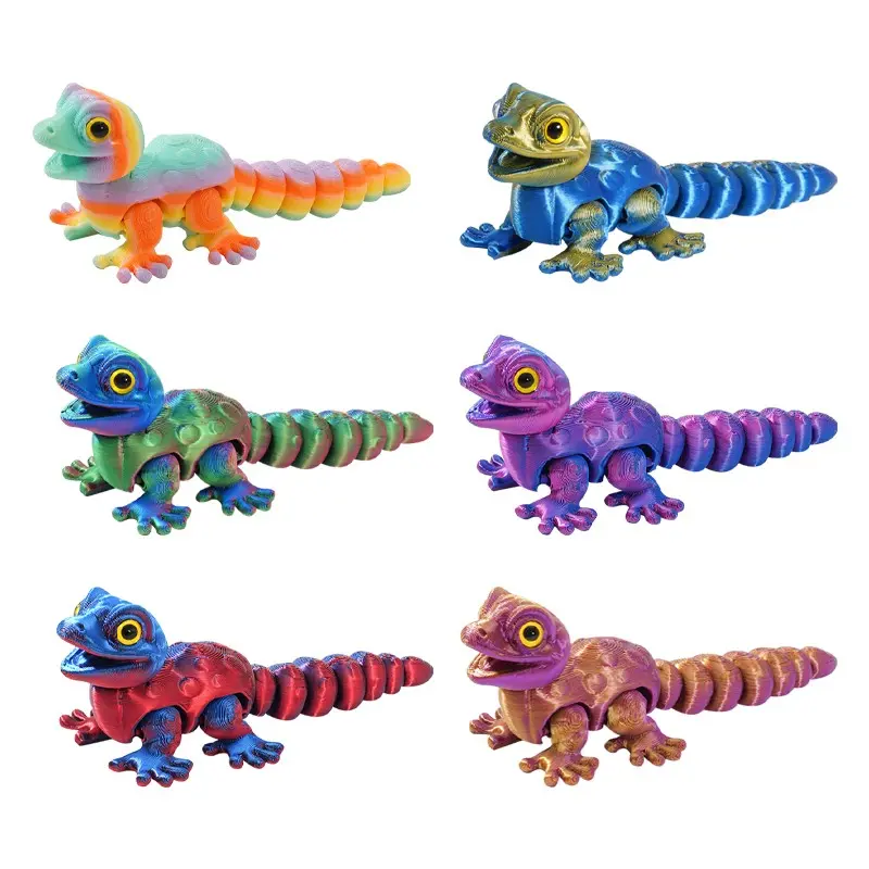 6pcs Gradient Lizard Figurine, Articulating Figurine | 3D-Printed Reptile Decor | Articulated Collectibles, Animal Collectibles for Desks and Bookshelves