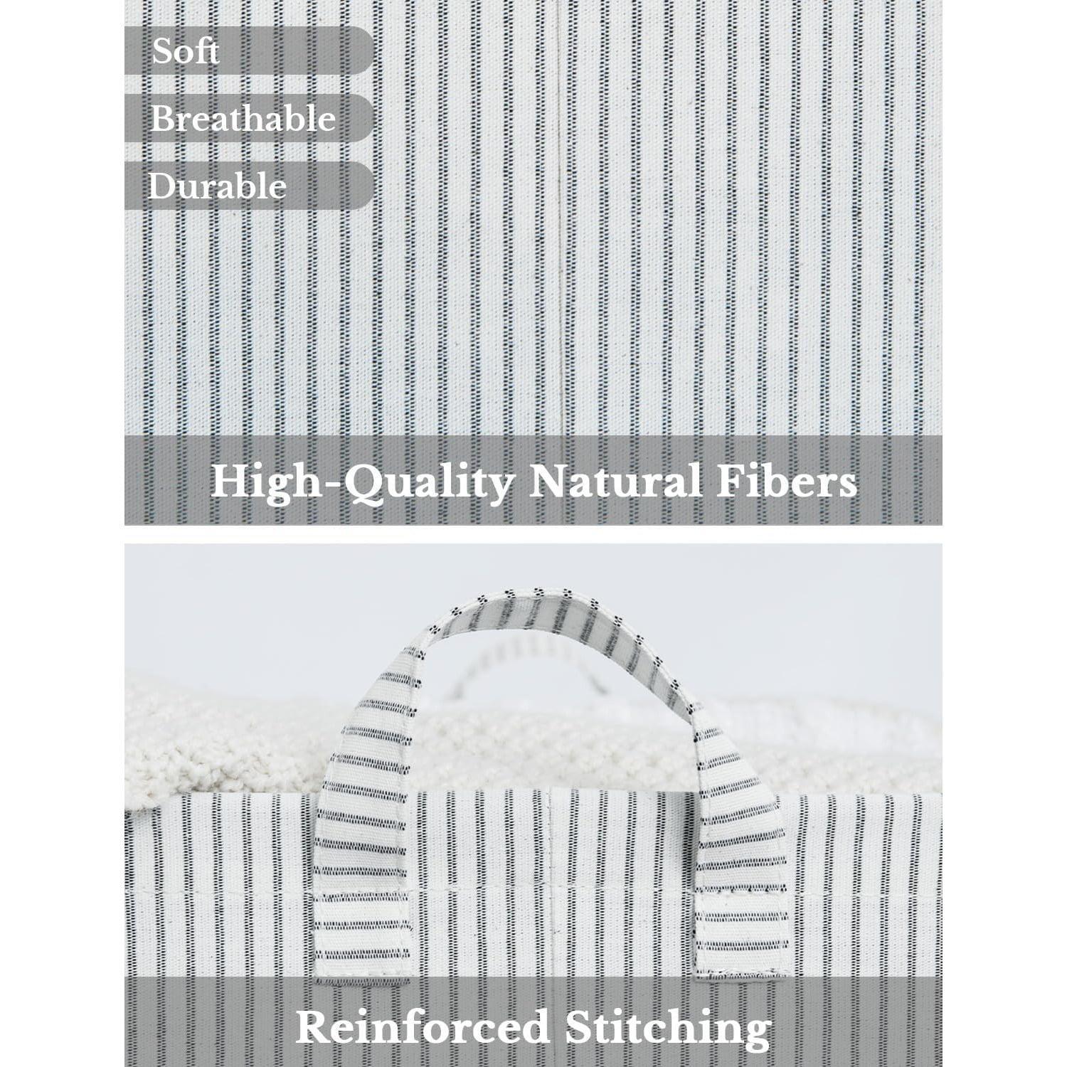 2-Pack Large Fabric Storage Bins for Shelves, Khaki and Beige Striped Storage Baskets with Metal Frame and Handles, Foldable Closet Organizer Bins