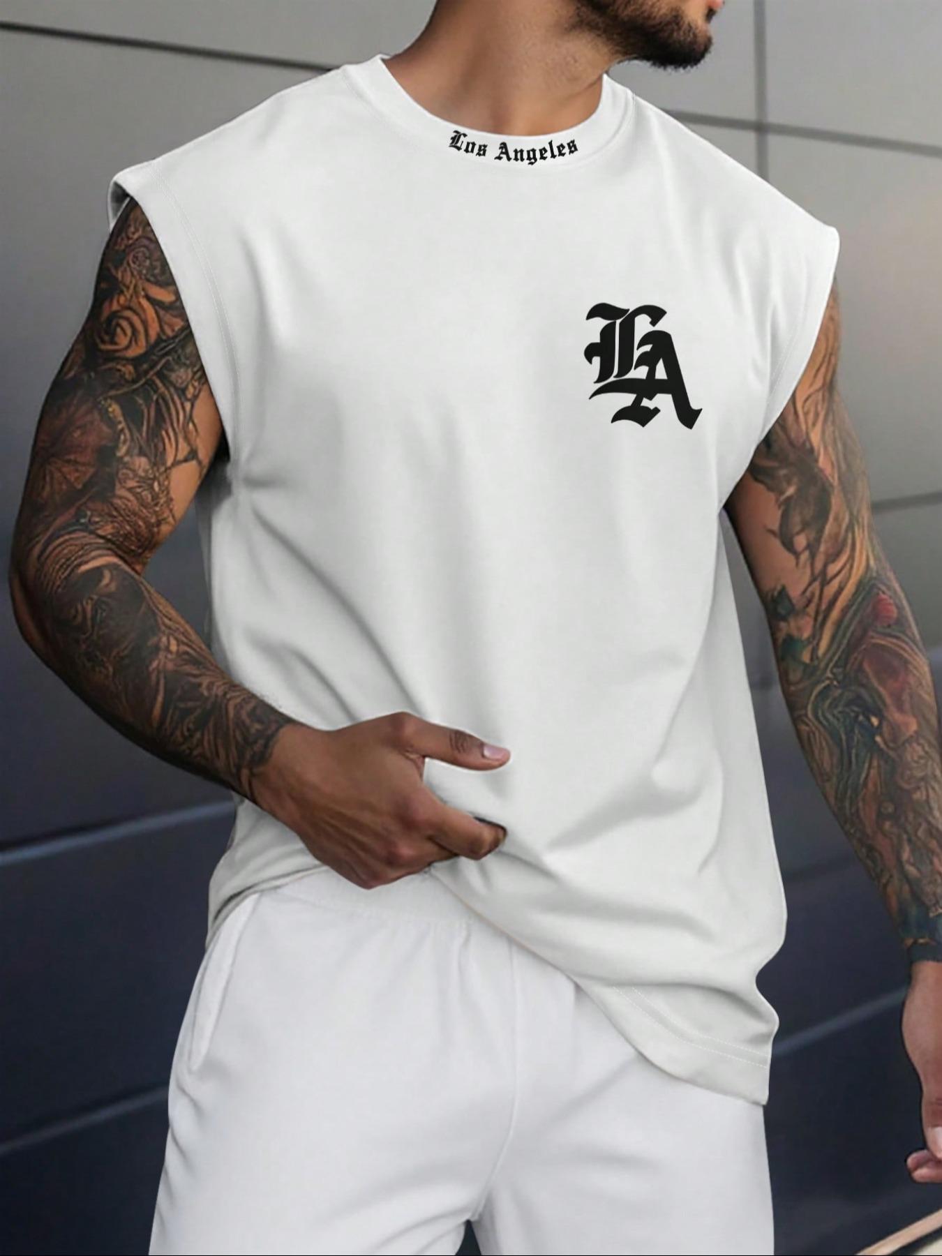 Men's Regular Fit Letter Print Tank Top Sleeveless Round Neck Top for Summer, Men's Top for Daily Wear, Tshirt, Casual Streetwear Top