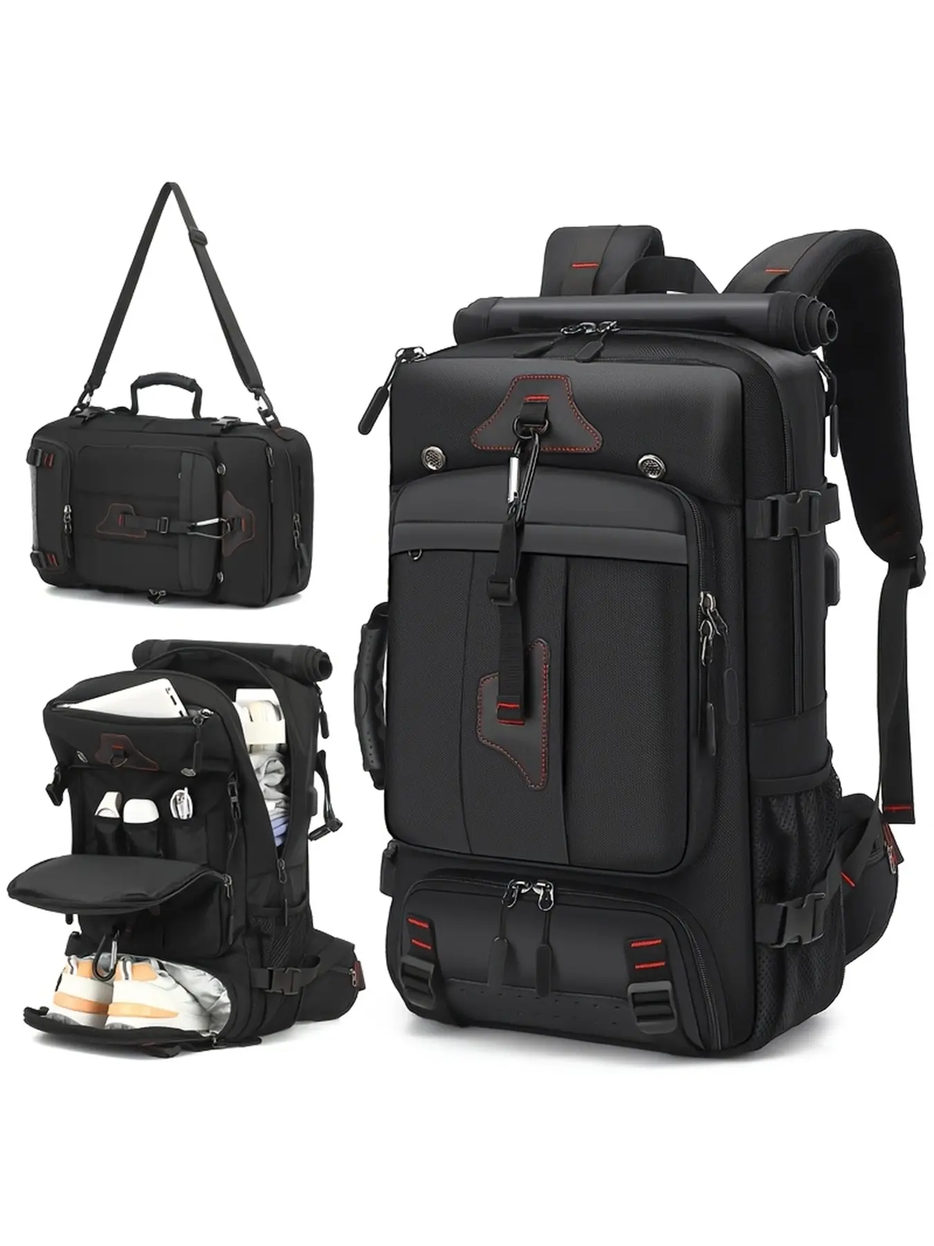 Large Capacity Travel Hiking Backpack, Multi-Functional Oxford Cloth Bag, Convertible Shoulder Bag with Shoe Compartment, Ideal for Camping and Outdoor Activities