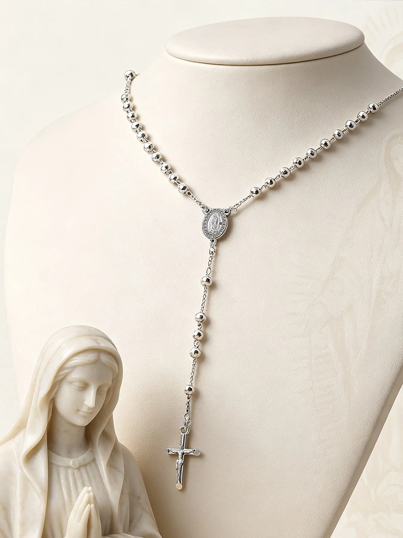 1 Piece Catholic Rosary Prayer Beads Necklace with Our Lady of Guadalupe & St. Benedict Medal, Zircon Inlaid Religious Devotional Accessory, Bead Chain, Copper Chain Jewelry, Christian Faith Jewelry Gift for Prayer Ceremony Daily Wear