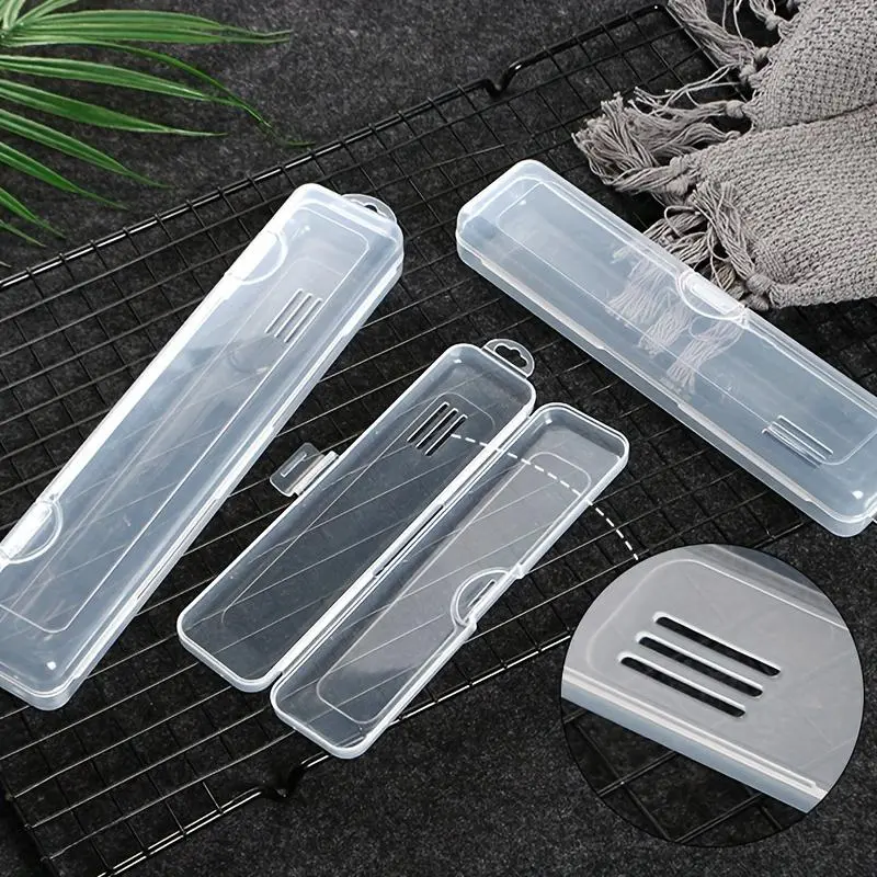 Portable Transparent Dust-proof Plastic Cutlery Box with Hook Internet-famous Spoon Fork Chopsticks Makeup Brush and Stainless Steel Straw Storage Box