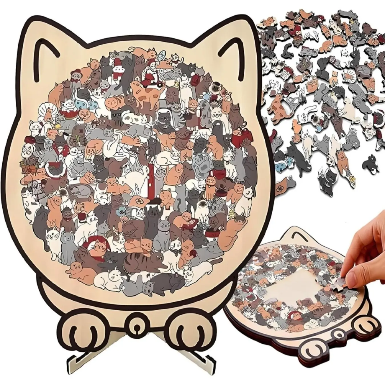 135-Piece Colored Cat Shaped Wooden Puzzle, Cats Shaped Wooden Puzzle, Unique Animal Shape Wood Puzzle, Creative Gifts for Cats Lovers, Home Decor,Valentine's Day Gift，for Halloween and Christmas Gift, Art Puzzles Gift