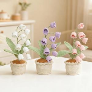 crochet lily of the valley potted plant,1 count artificial potted crochet artificial flowers, thoughtful gift for parents, crochet flower bouquet, indoor plants, flower arrangement, room decor