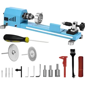 Multi-Purpose Mini Wood Lathe Machine Professional Table Top Lathe Tool Kit for Milling Cutting Grinding Polishing