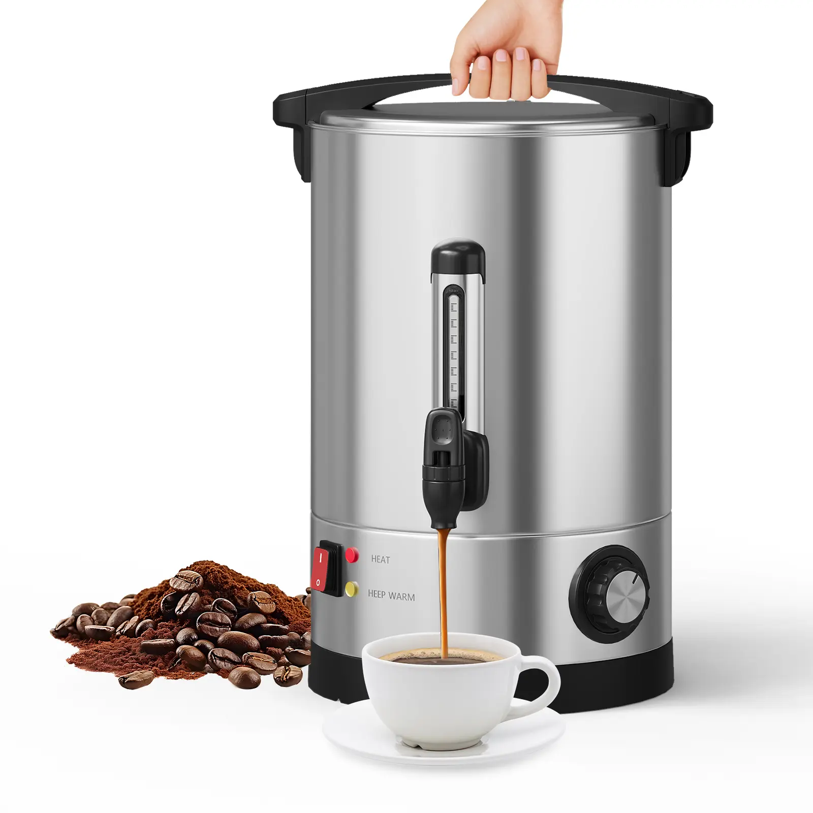 Large Capacity Commercial Coffee Maker with Filter Basket, Double Wall Stainless Steel Fast Brew Coffee Urn Hot Beverage Dispenser Perfect for Weddings, Catering, Parties & Business Events