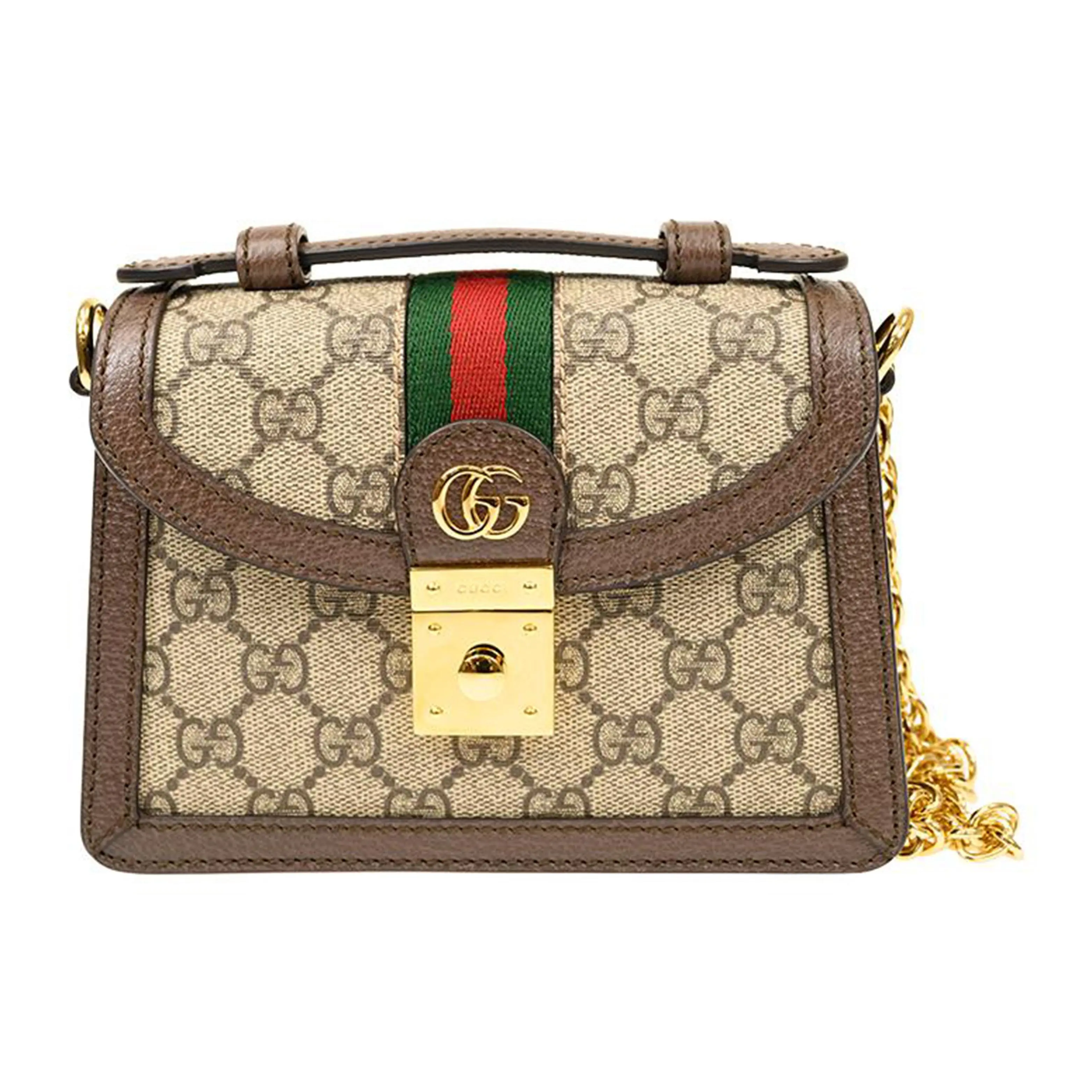 Gucci Ophidia Logo-Striped Canvas and Leather Handbag, Crossbody or Shoulder Bag for Women, Mini Size in Brown and Ebony