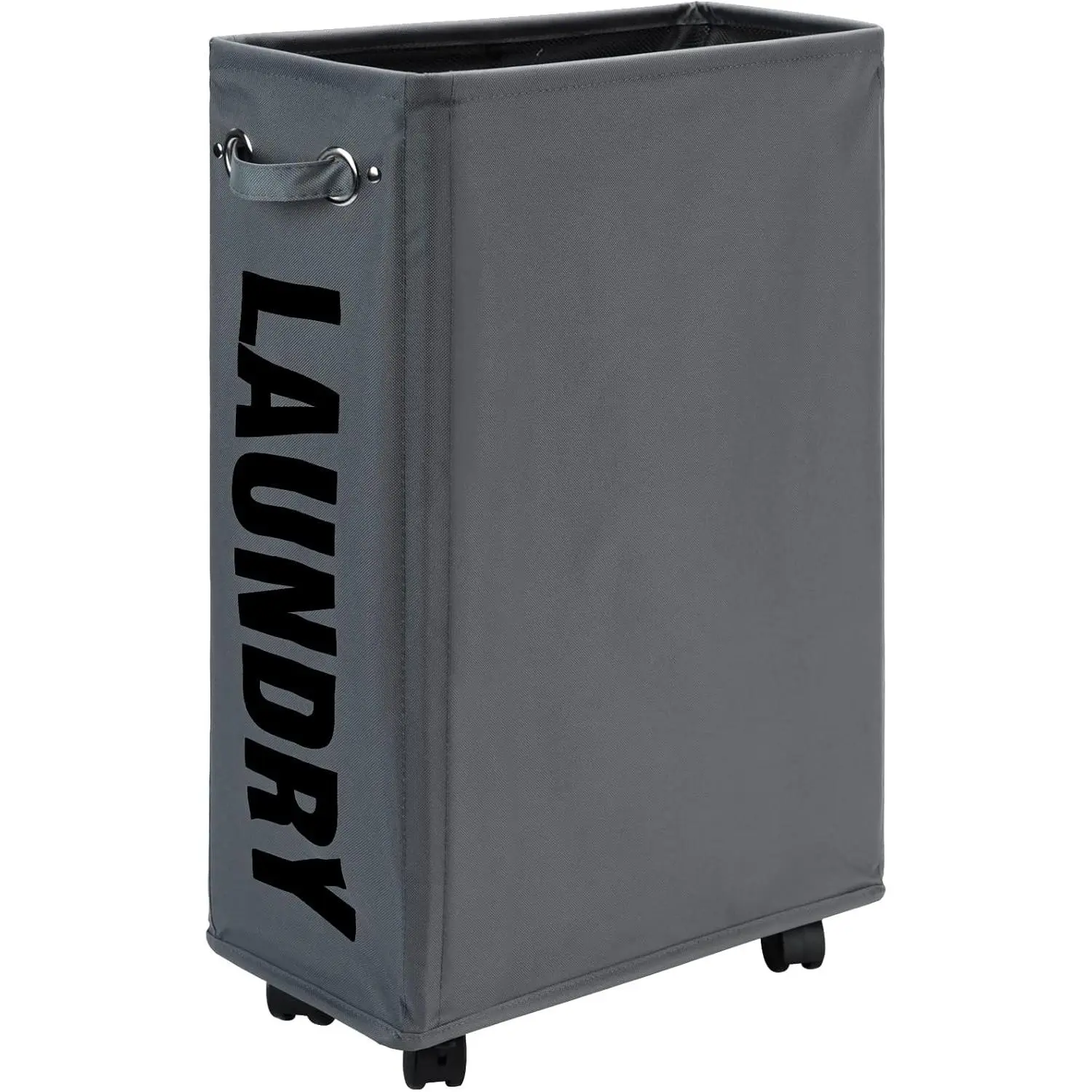 25-Inches Slim Rolling Laundry Basket with Wheels, Collapsible Foldable Narrow Corner Laundry Hamper for Clothes Storage, Dark Grey