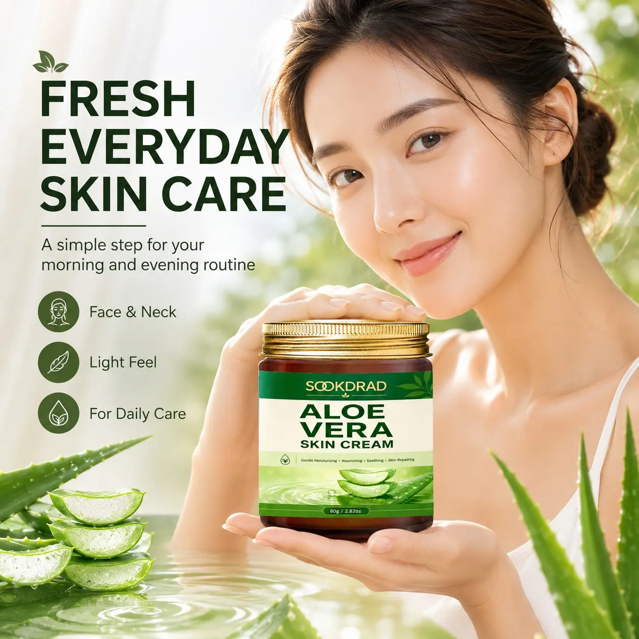 Aloe Vera Skin Cream, Gentle Moisturizing, Nourishing, Soothing, Skin-Repairing Cream, Suitable For All Skin Types, Daily Skincare, 80g