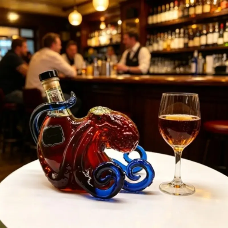 Handmade Blue Foot Octopus Wine Bottle, High Borosilicate Glass, Decorative Creative Bar Decor, Whiskey, Brandy, Xo, Tequila, Liquor Dispenser