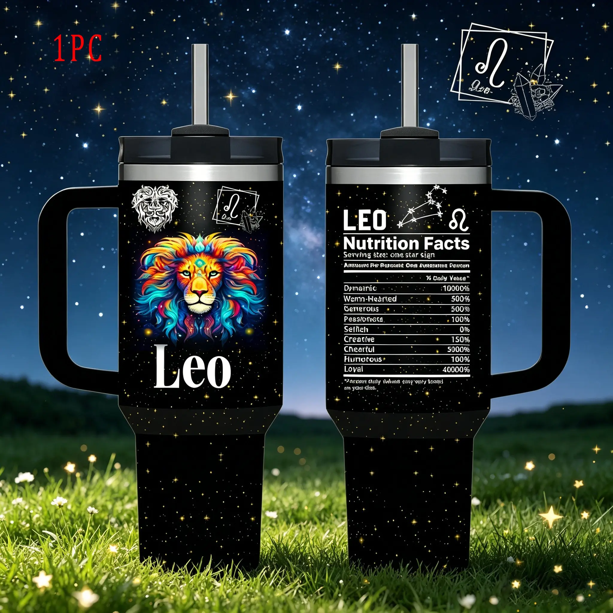 1pc/40oz/1100ml/Zodiac Cup,Double Wall Insulated Stainless Steel Tumbler With Lid And Handle,Coffee Travel Mug,Horoscope Constellation Zodiac Gifts for Women and Men,Birthday Gifts,Christmas Mother's Day Valentine,Leo Zodiac,Virgo,Star Sign