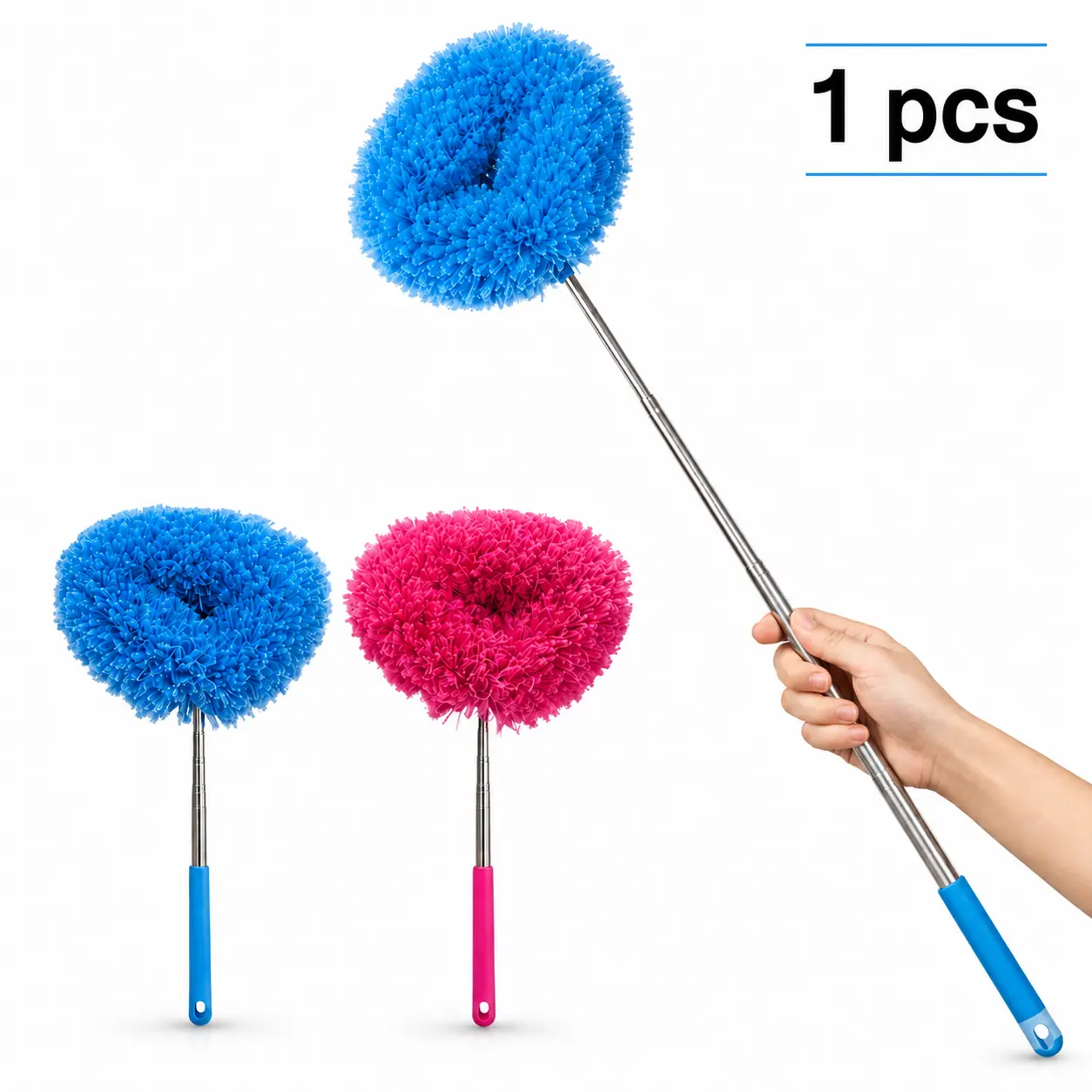 Extendable Anti-Static Microfiber Duster | Adjustable Long-Handle Dust-Locking Cleaner, Washable & Reusable for Ceiling Fans, High Cabinets, Shelves, Blinds & Hard-to-Reach Areas