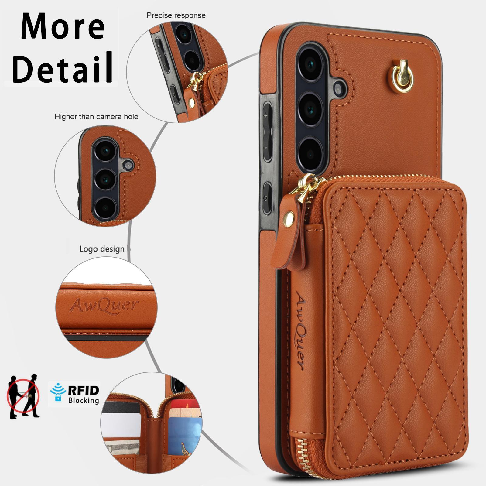 Crossbody Phone Case Cover with Card Slot, 1 Count PU Leather Zipper Wallet Protective Phone Case with Lanyard, Phone Accessories for Samsung Galaxy A55 A35 A13 Casing
