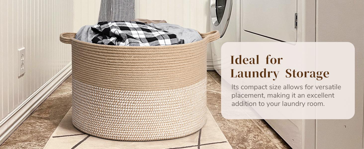 XXXLarge Cotton Rope Basket Woven Laundry Baskets Blanket Baskets Basket with Handle Comforter Cushions Storage Bin Thread Laundry Hamper - 21.7" x 21.7" x 13.8" :