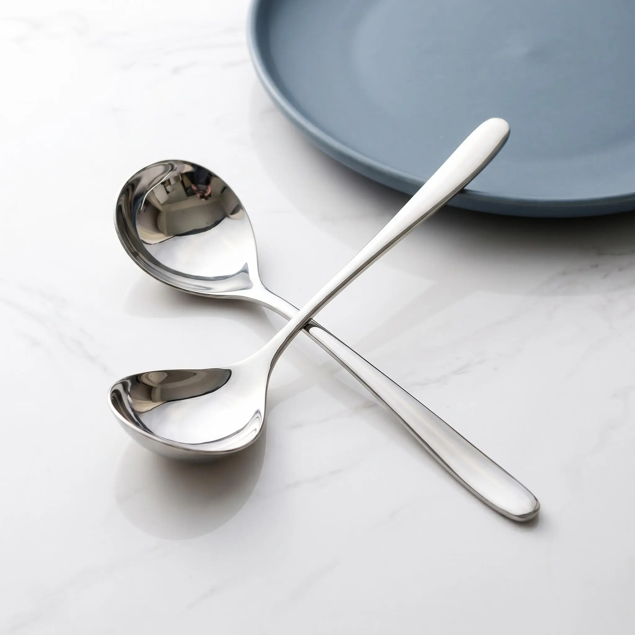 5 or 10 Pack Stainless Steel Soup Spoons, Heavy Duty Metal Dinner Spoon for Soup Rice Cooking-YY1